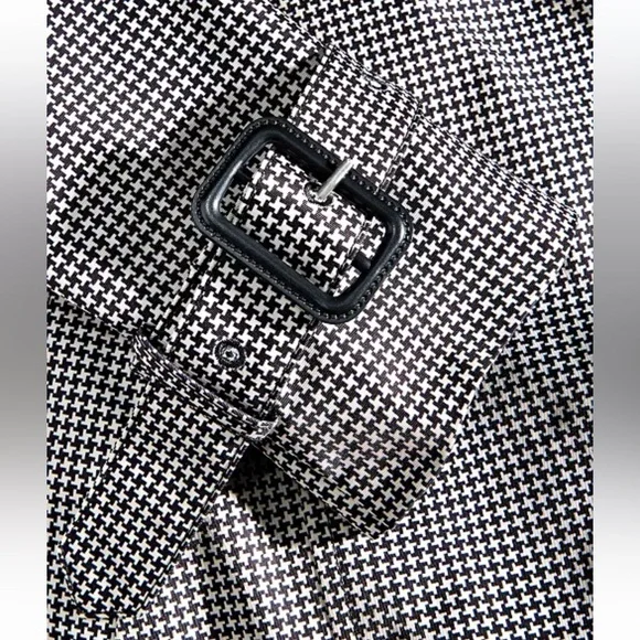 Macys On 34th Black & White Checkered Print Double Breasted Trench Coat - Picture 6 of 10